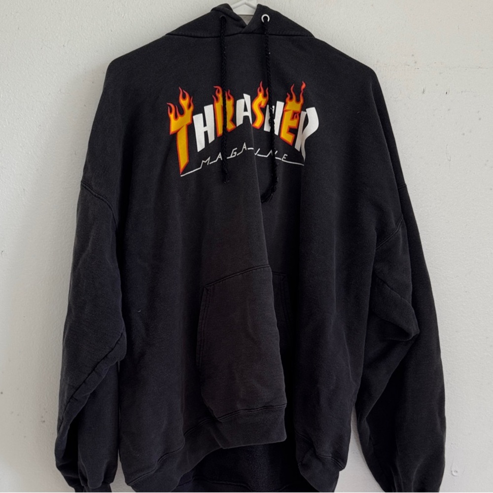 Thrasher Black Hoodie with Flame Logo